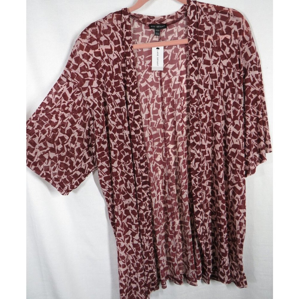 Lane Bryant Burgundy Abstract Print Open Front Kimono Mesh Cardigan Plus 22-24